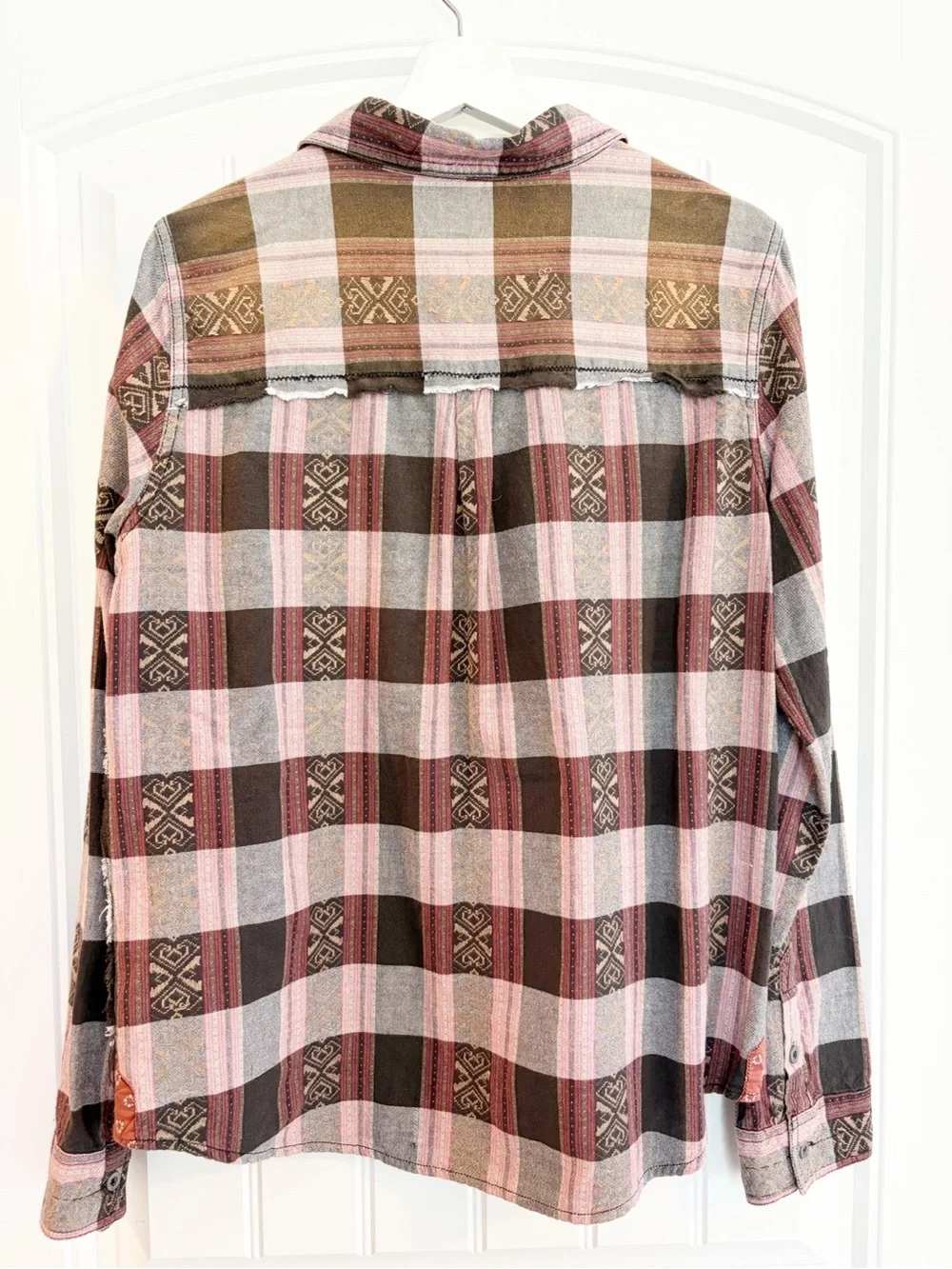Free People Pink and Brown Plaid Button-Down Shirt